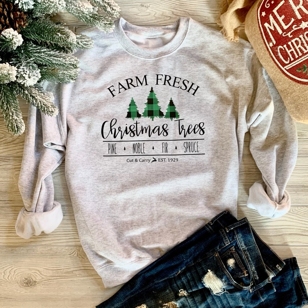 Green Buffalo Plaid Farm Fresh Trees Sweatshirt